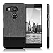 kwmobile Hard Case Compatible with LG Google Nexus 5X - Canvas Phone Cover with PU Leather Appliqués - Grey/Black
