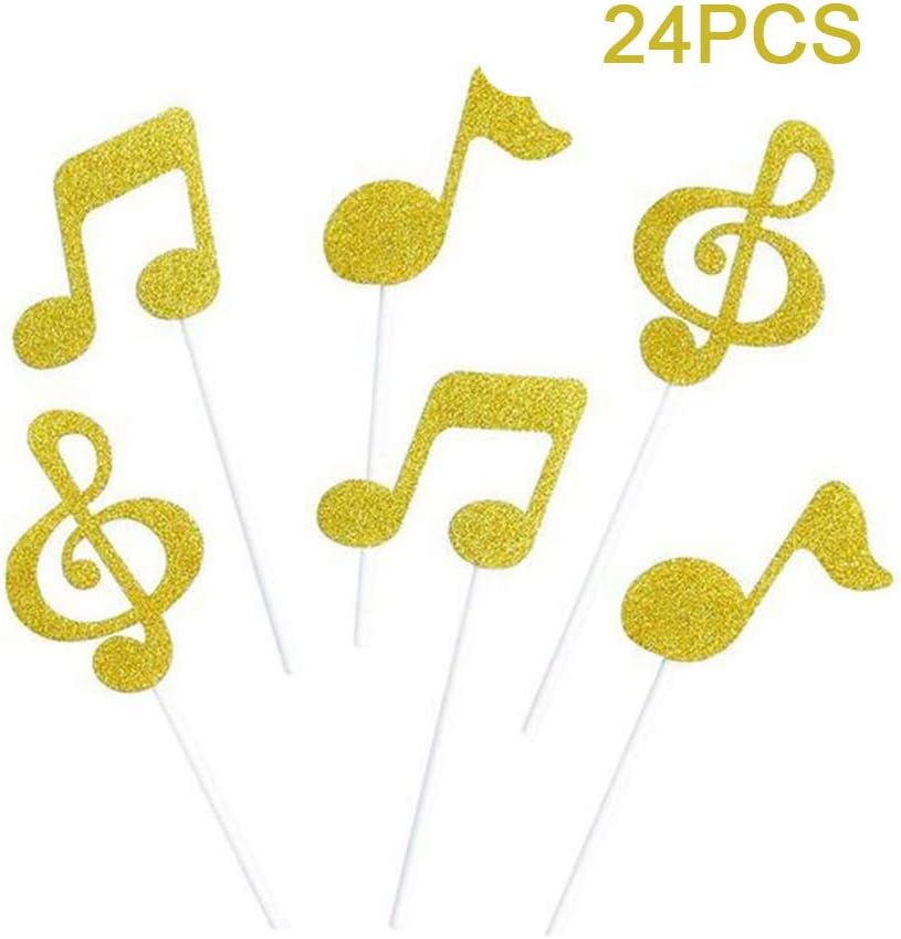 Amazon Com Zooyoo Glitter Music Note Cupcake Toppers Gold Party