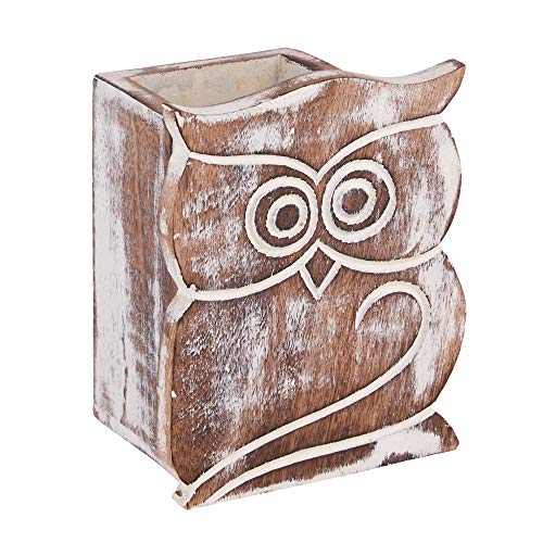 Christmas Birthday Gifts Owl Design Rustic Wood Pencil Holder Pen Cup Spectacle Eyeglasses Holder Desk Caddy Organizer Office Supplies Accessories Gift Ideas Office Coworkers - Thumbnail 3