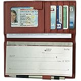 Burgundy RFID Leather Checkbook Cover with Credit Card Slots and Pen Holder