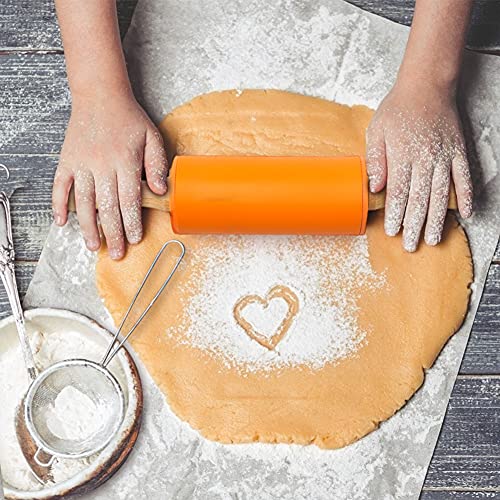 Koogel Mini Rolling Pin, 2 Pack 9 Inch Kids Rolling Pins Wooden Handle Non-Stick Silicone Rolling Pins for Children Baking Kitchen Tools