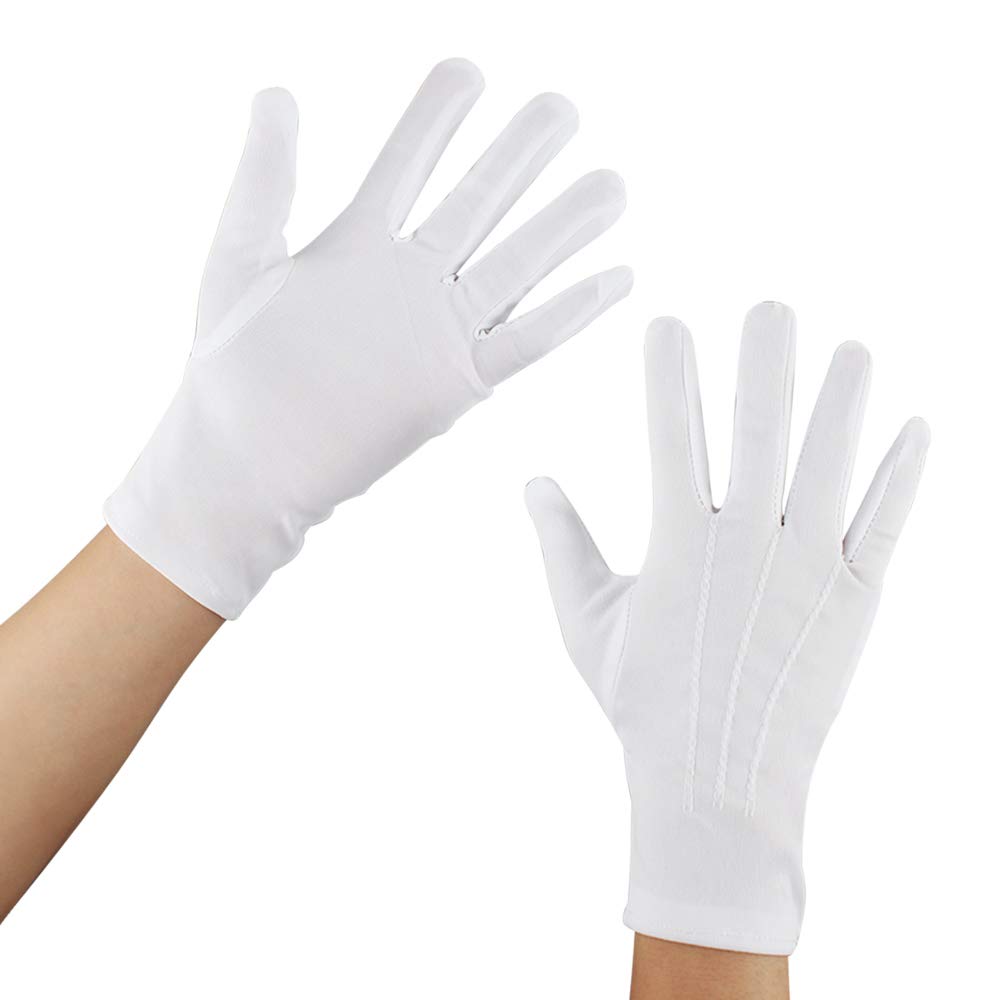 Aipaide 5Pairs White Cotton Gloves Hand Moisturising Formal Nylon Cotton Gloves for Eczema/Men/Women/Police/Waiters Drivers/Jewelry Inspection