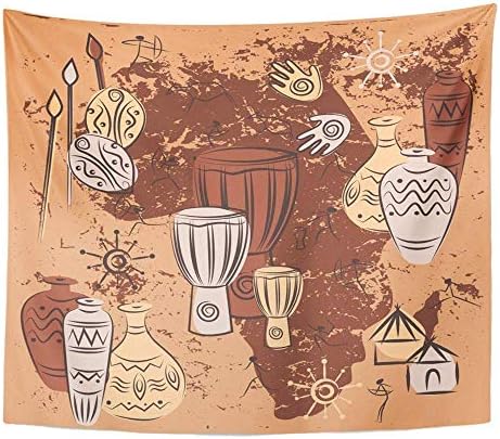 SSKBJTBDW Brown Silhouette Tribal African Ethnic with Traditional Motives Africa Descent Tapestry Soft Polyester Cotton Appropriate Size Nice Wall Hanging Decoration