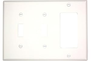 Leviton 80745-W 3-Gang 2-Toggle Decora/GFCI Device Combination Wallplate, Standard Size, White