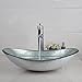 Yanksmark Silver Color Glass Wash Bowl Vessel Sink & Chrome Bathroom Faucet Finish Combo Set Come With Pop Up Drain