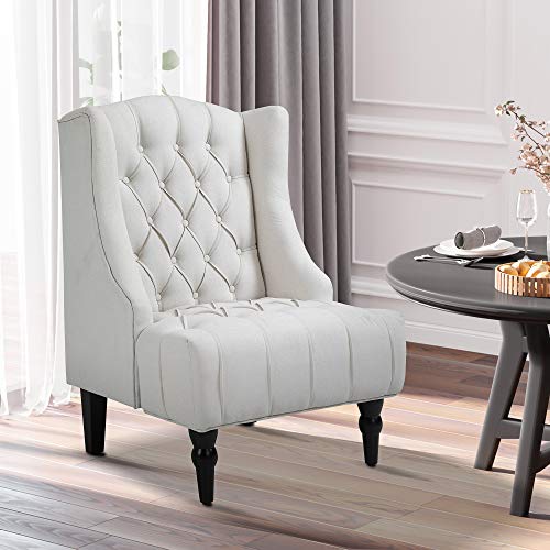 HOMCOM Linen Fabric Button Tufted Wingback Accent Chair with Thick
