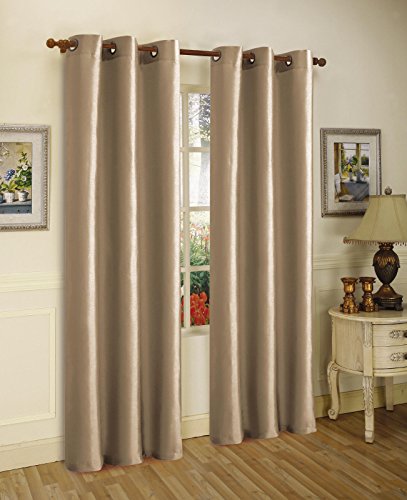 Gorgeous Home 1 Panel Solid Taupe Mocha SEMI Sheer Window Faux Silk Antique Bronze Grommets Curtain Drapes MIRA (63" Length)