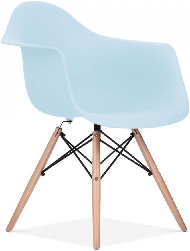 Hana Phillips -Set of 3 - Eames Style Modern Deco Design Molded DAW Dining Room Lounge Arm Chair Natural Wood Dowel Eiffel Legs Comfortable Bucket Style Durable for Any Room or Home Decor