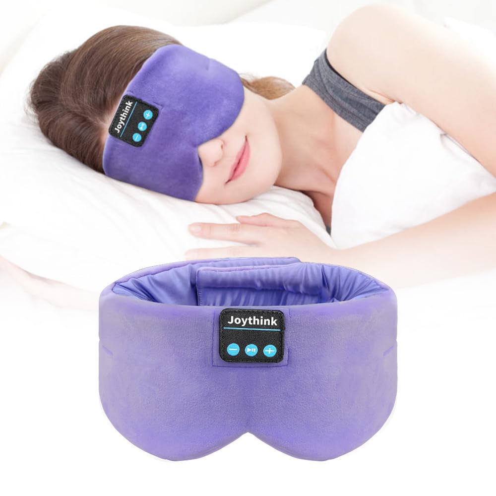 Photo 1 of Joythink Sleep Headphones Bluetooth Sleep Mask Silk Headband Earphones Bluetooth Eye Mask for Sleeping On Side Blackout Soft Sleep Earphones Music Kids Children Eye Cover Purple