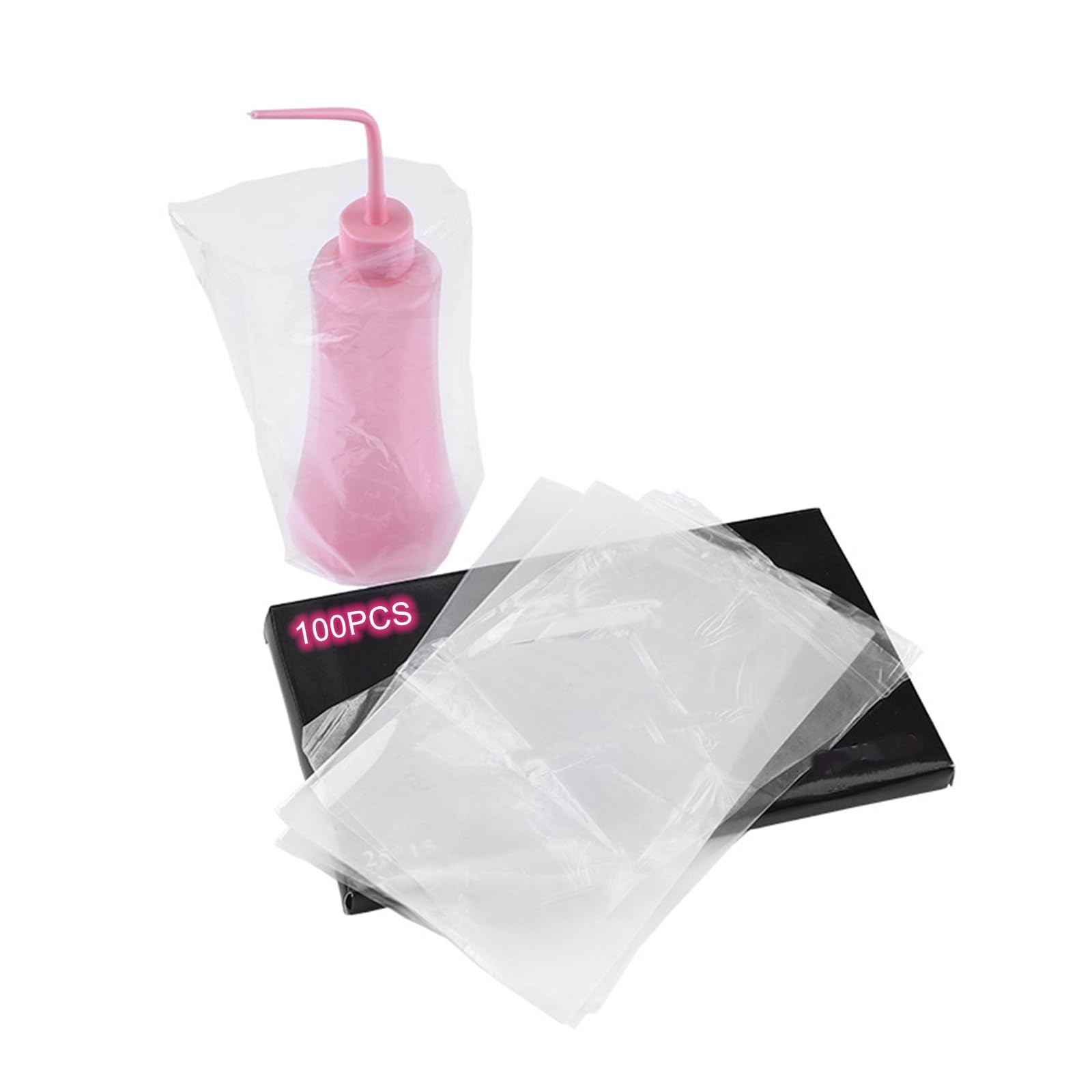 Photo 1 of Hipifans Squeeze Bottle Covers, 100Pcs/Set Disposable Transparent PE Wash Bottle Covers Sleeves 6 x 10 Inch for Tattoo Cleaning Supplies