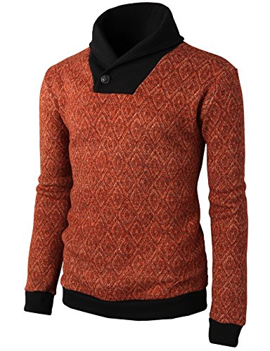 H2H Mens One Button Point Shawl Collar Knitted Napping Slim Fit Pullover Sweater ORANGE US M/Asia L (KMOSWL0111)