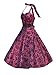 Black Floral Halter Rockabilly Cocktail Party Purple Prom Dress