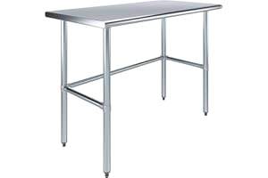 EXPRESS KITCHQUIP Commercial Open Base Stainless Steel Work Table – 48" x 24" | Heavy-Duty Prep Table with Galvanized Frame | NSF Certified | Restaurant & Utility Use