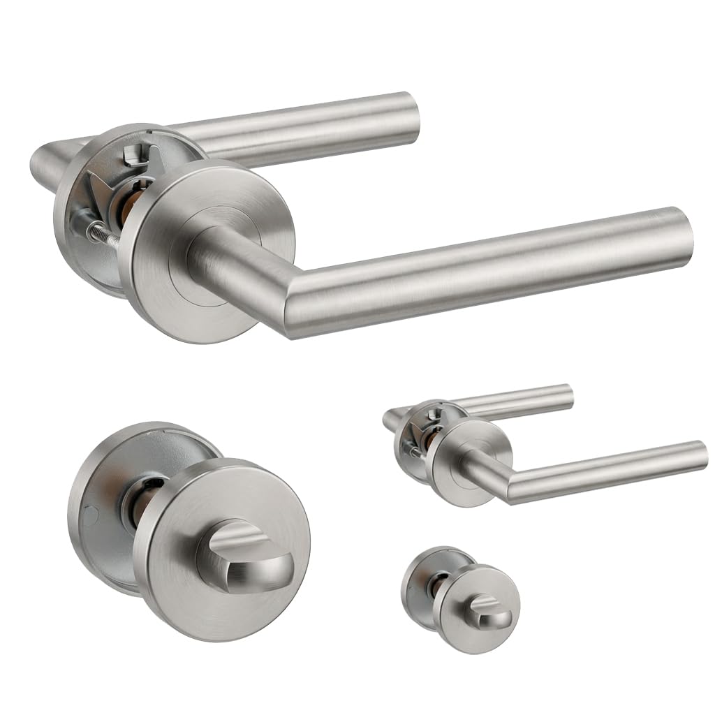 2 Pack of HENYIN Stainless Steel Door Lever Handle with Bathroom Knob,Mortise Door Lock Handle,Silver Color (SO2-103BK-2)