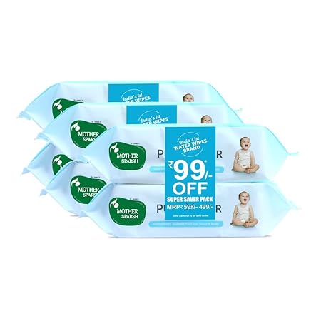 Mother Sparsh 99% Pure Water (Unscented) Baby Wipes I Natural Plant Made Cloth - Super Thick I 72 pcs/Pack - Pack of 6 (Super Saver Pack)