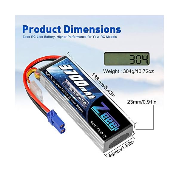 Zeee 4S Lipo Akku 14,8V 3700mAh 60C RC Lipo Batterien mit EC5 Stecker für UAV Drones FPV Rennrad Quadcopters Flugzeug… – Bild 7