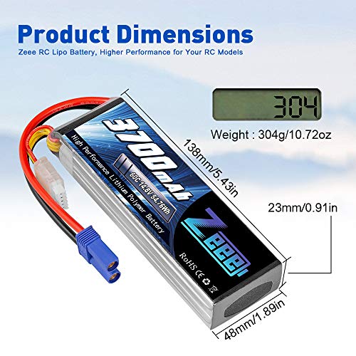 Zeee 4S Lipo Akku 14,8V 3700mAh 60C RC Lipo Batterien mit EC5 Stecker für UAV Drones FPV Rennrad Quadcopters Flugzeug… – Bild 7