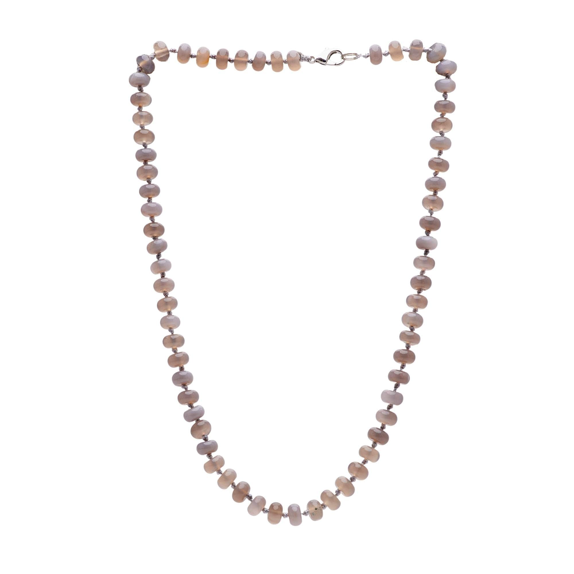 Treasure Bay Women's Handmade Necklace 8mm Rondle Shape Gemstone Beaded Necklace (Grey Agate)