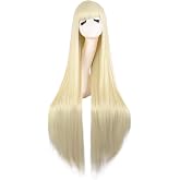 MapofBeauty 40 Inch Long Straight Flat Bangs Synthetic Wig (Light Blonde) | Party, 100 cm Wig, Cosplay Wig