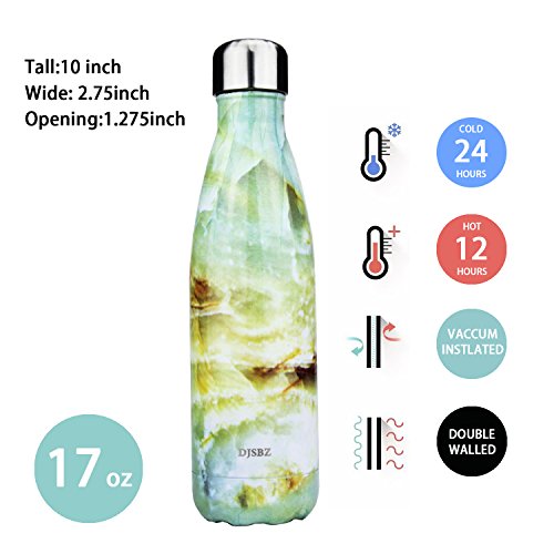 DJSBZ Vacuum Cola Shape Double Walled 18/8 Stainless Steel Water Bottle Leak-proof Keep Hot & Cold, Travel Sports Personalized Metal Water Bottle,17 Oz (500 ml) Marble Blue