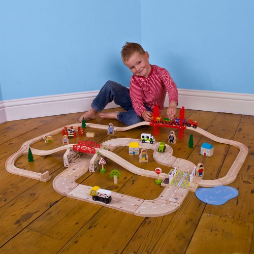Bigjigs Rail Rural Rail and Road Set - Other Major Wooden Rail Brands are Compatible