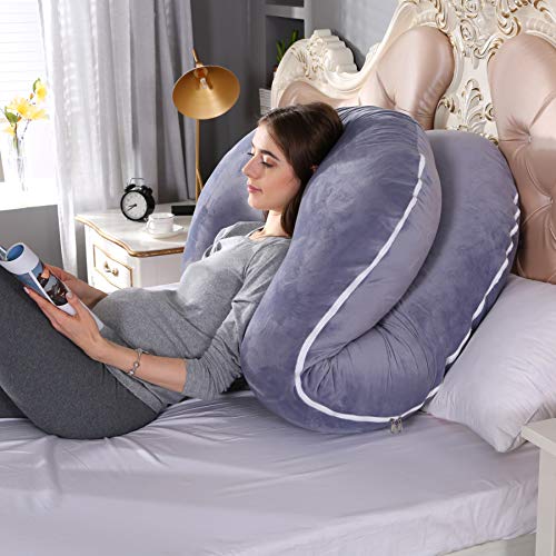 Chilling Home Pregnancy Pillow, 55 inches Full Body Pillow Maternity Pillow for Pregnant Women, Comfort C Shaped Zootzi Pillow with Removable Washable Velvet Cover(Grey, 55 x 26 inches)