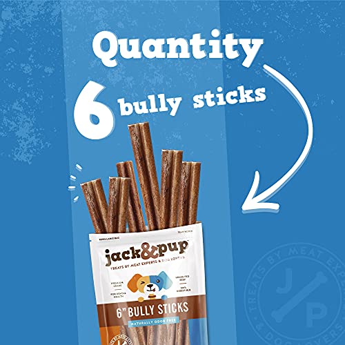 Jack&Pup Premium Grade 6 Inch Dog Bully Sticks for Medium Dogs, Jumbo