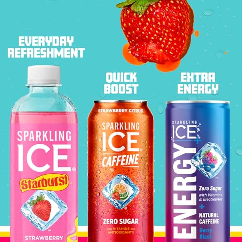 SPARKLING ICE STARBURST VARIETY PACK, ZERO SUGAR FLAVORED SPARKLING WATER, WITH VITAMINS AND ANTIOXIDANTS, LOW CALORIE BEVERAGE, 17 FL OZ, 12 COUNT (CHERRY, STRAWBERRY, LEMON, ORANGE)