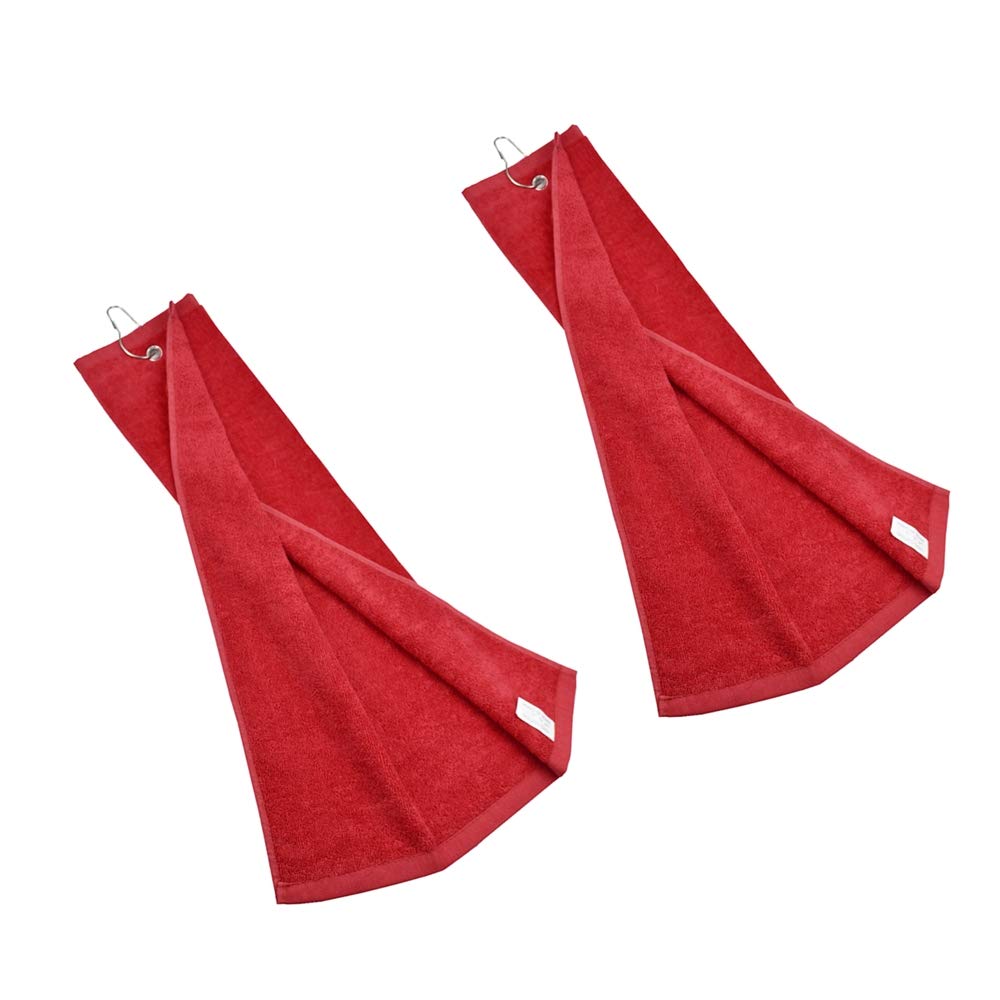 Hauni Golf Towel with Clip Grommet Cotton Terry-Cloth for Golf Bag (Red (2 pieces))