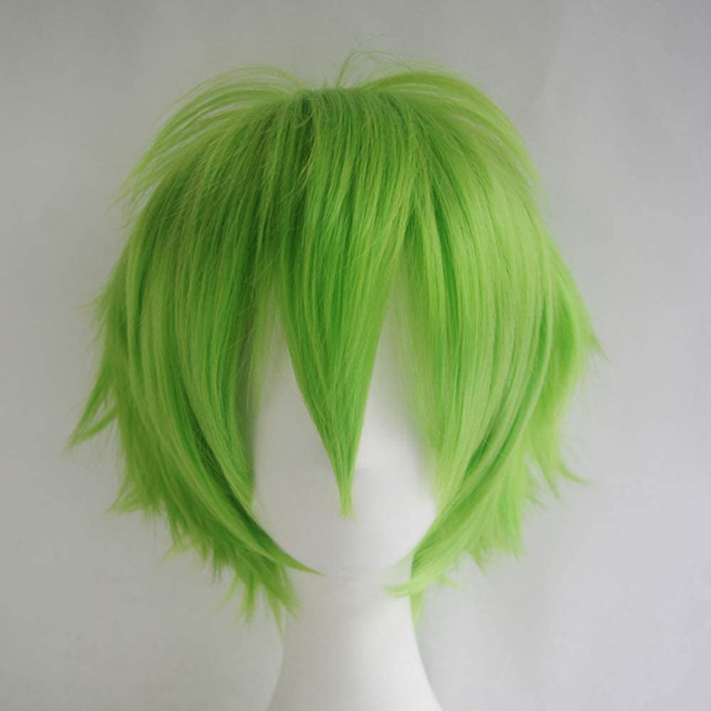 Gairyan Green Short Unisex Anime Cosplay Wig for Women/Men - Straight Curly Fluffy Fancy Dress Halloween Costume With Free Cap