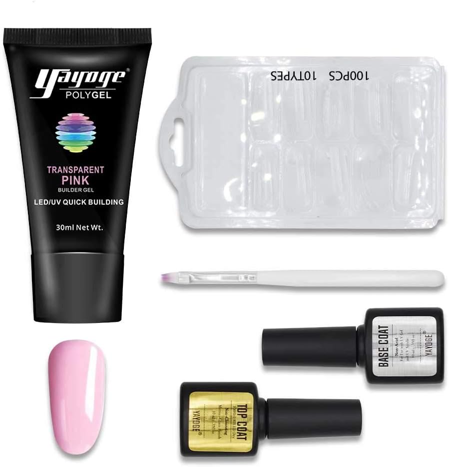 Yayoge Poly Gel Nail Kit 30ML Builder Gel for Nails Polly Gell Sets Kit Nail Extension Gel with Base Coat Top Coat All In One Kit for Nail Manicure Beginner Starter Kit DIY at Home