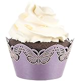 Butterfly Cupcake Wrappers x 50pcs in shimmering purple. 3 styles of butterflies to make your wedding or birthday occasion special. (Solid Purple)