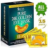 Natural Under Eye Patches - 24K Gold Eye Mask Anti-Aging Hyaluronic Acid - Under Eye Mask for Reducing Dark Circles & Puffy Eyes (15 PAIRS) - Under Eye Bags Treatment