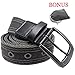 Men's Military Water-Washed Canvas Waist Web Belt Leather Tipped End and Silver Metal Buckle (Medium(34-36), Black)