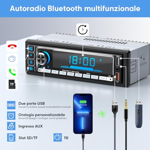 RDS Bluetooth 5.0 Handsfree Car Radio, Wistrue Car Stereo Bluetooth FM/AM Car Stereo 1 Din for Car, Support Handsfree 2USB/AUX/SD/TF/iOS Android