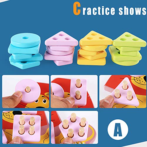 INNOCHEER Wooden Puzzle, Toddler Game, Shapes Sorter Preschool Geometric Blocks Stacking Games for 1 2 3 4-5 Year Old Kids