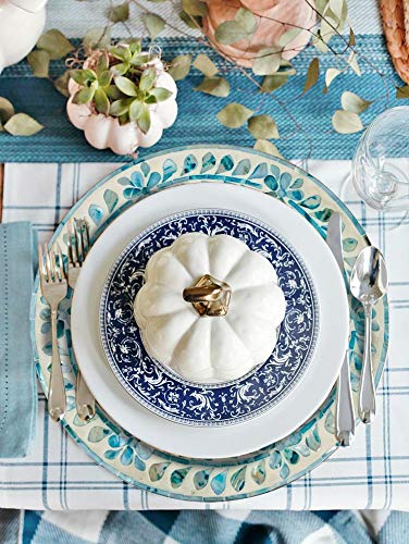 Mother Of Pearl Inlay Wood Charger Plates for Dining, Party, Wedding Reception and Decoration (Aqua Floral (2 Pack)) - Thumbnail 4