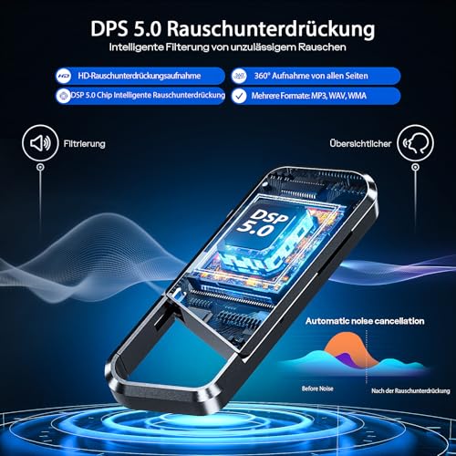 72GB Voice Recorder with Voice Recognition - Recording Device, Mobile Recorder with DSP5.0 OTG Capable, 6800h Content Long Recording Voice Recorder for Meeting/Interview/Lectures