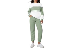 Herseas Womens Long Sleeve Crewneck Color Block Sweatshirt with Jogger Pants 2 Piece Outfits Tracksuit Lounge Set