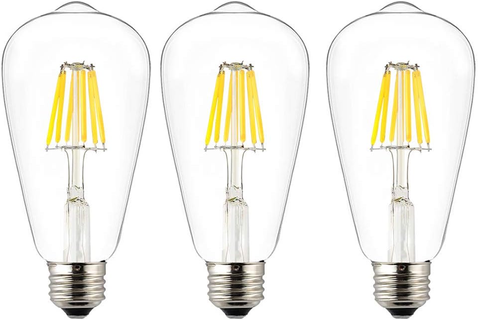 OPALRAY ST64/ST21 Classic Edison Style 6W LED Filament Light Bulb, Dimmable, Bright Natural White Daylight(4000K), E26 Medium Screw Base Lamp, 600Lm 60W Incandescent Equivalent, 3 Pack