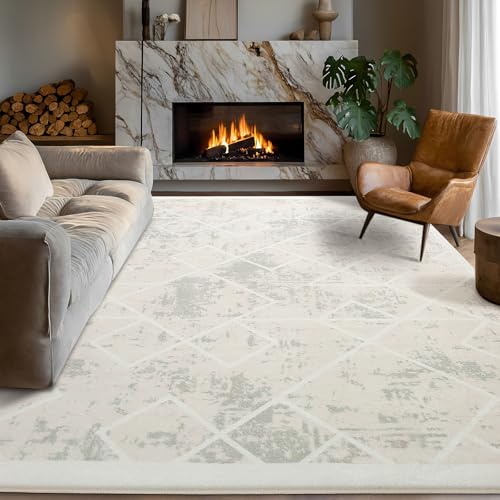 Leesentec Carpet Salon 200 x 250 Room Rugs Cream Ivory White White Baby Children's Vinyl Short Hair Modern Abstract Geometry Soft Non-Slip Bedroom Accessories