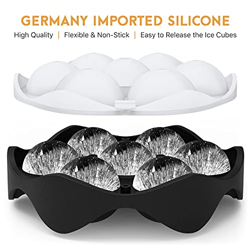 Silicone Sphere Ice Ball Maker, Ice Cube Tray-Easy Release & Flexible 7-Ice Ball Molds,design with Folding Funnel for Whiskey,Cocktails,Bourbon,Reusable and BPA free