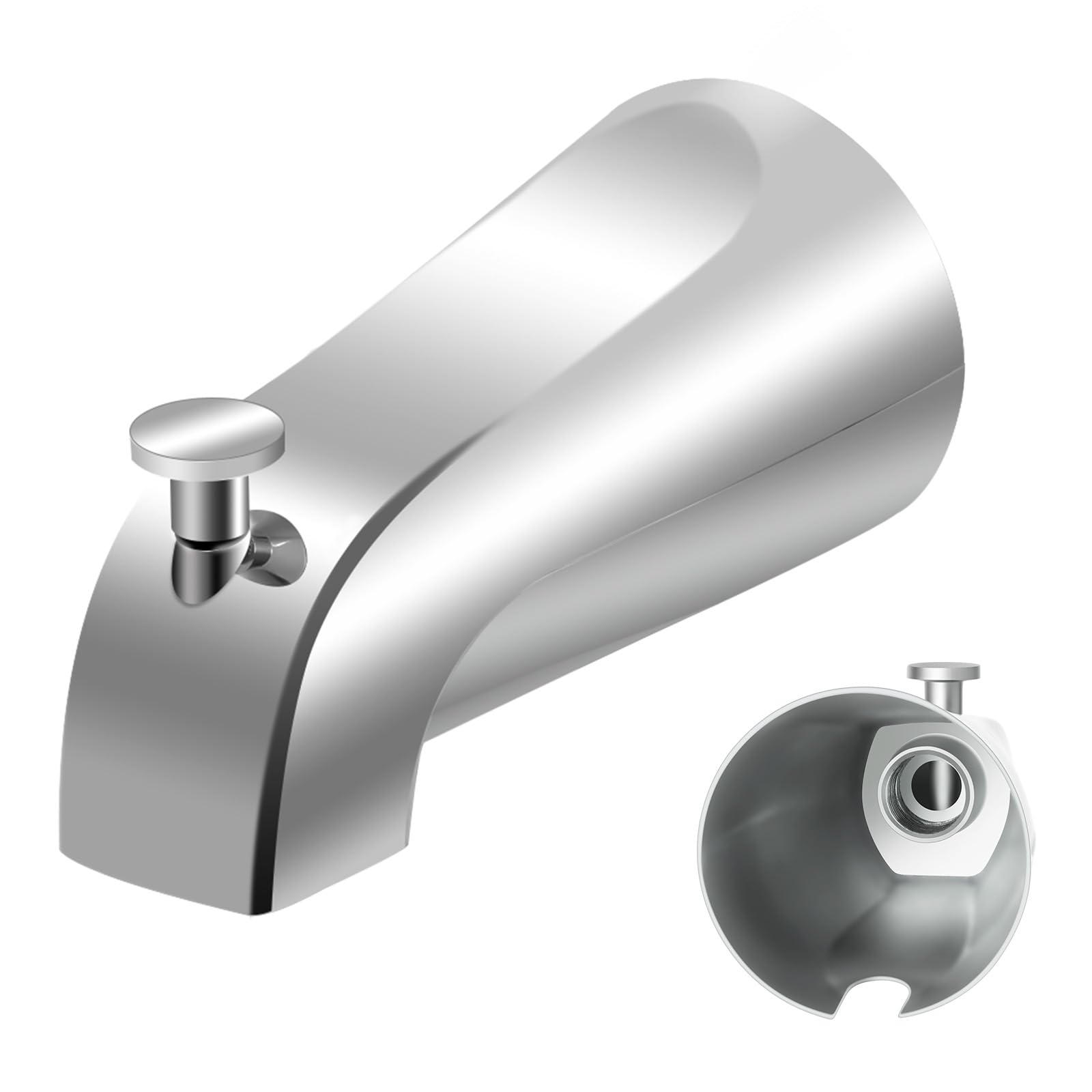 Photo 1 of 5 1/4 Inch Bathroom Tub Spout, Compatible with Westbrass E531D-1F-62, Bathtub Faucet for Wall Front Mount, Tub Spout with Shower Diverter for 1/2'' IPS Inside Thread (Chrome)