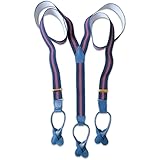 Albert Thurston Navy Mod Stripe Button Braces with Navy Leather/Brass Fittings