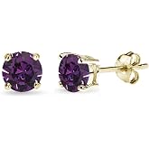 Gold Stud Earrings for Women - Birthstone, 5mm Round Crystal, Cartilage &amp; Flash Silver