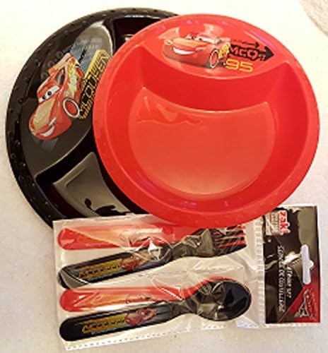 Zak Designs Kids Dinnerware Set Includes Plate, Bowl &amp; 4-Pc Flatware Set, Featuring Cars-3 Graphics! BPA-free, 6 Pc Set