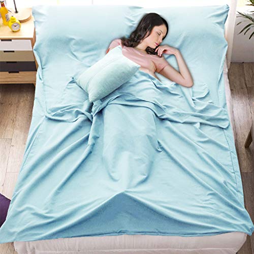 Sleeping Bag Liner Cotton Sleep Sack Lightweight Portable Sleeping Sheet Dirt-Proof Compact Travel Camping Sheet for Outdoor Travel Hiking Hotels Picnics (Mint Blue, 83x46â€™â€™)