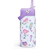 Mermaid Kids Water Bottle With Straw Lid 12oz Insulated Stainless Steel, Travel Tumbler, Gifts For Girls, Birthday, Christmas, Back To School