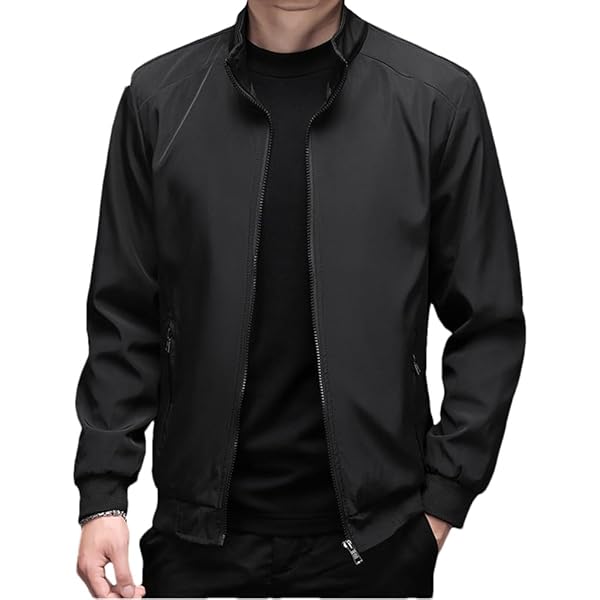 SWJGLITTR Men's Stand Collar Casual Jacket Lightweight Full Zip
