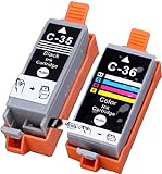 Blake Printing Supply 2 Pack Compatible CLI-36 PGI-35 Tri Color & Black for PIXMA iP100l, PIXMA mini260, PIXMA mini320, RFB IP100. Ink Cartridges. CLI-36-C / 1511B002, PGI-35-BK / 1509B002